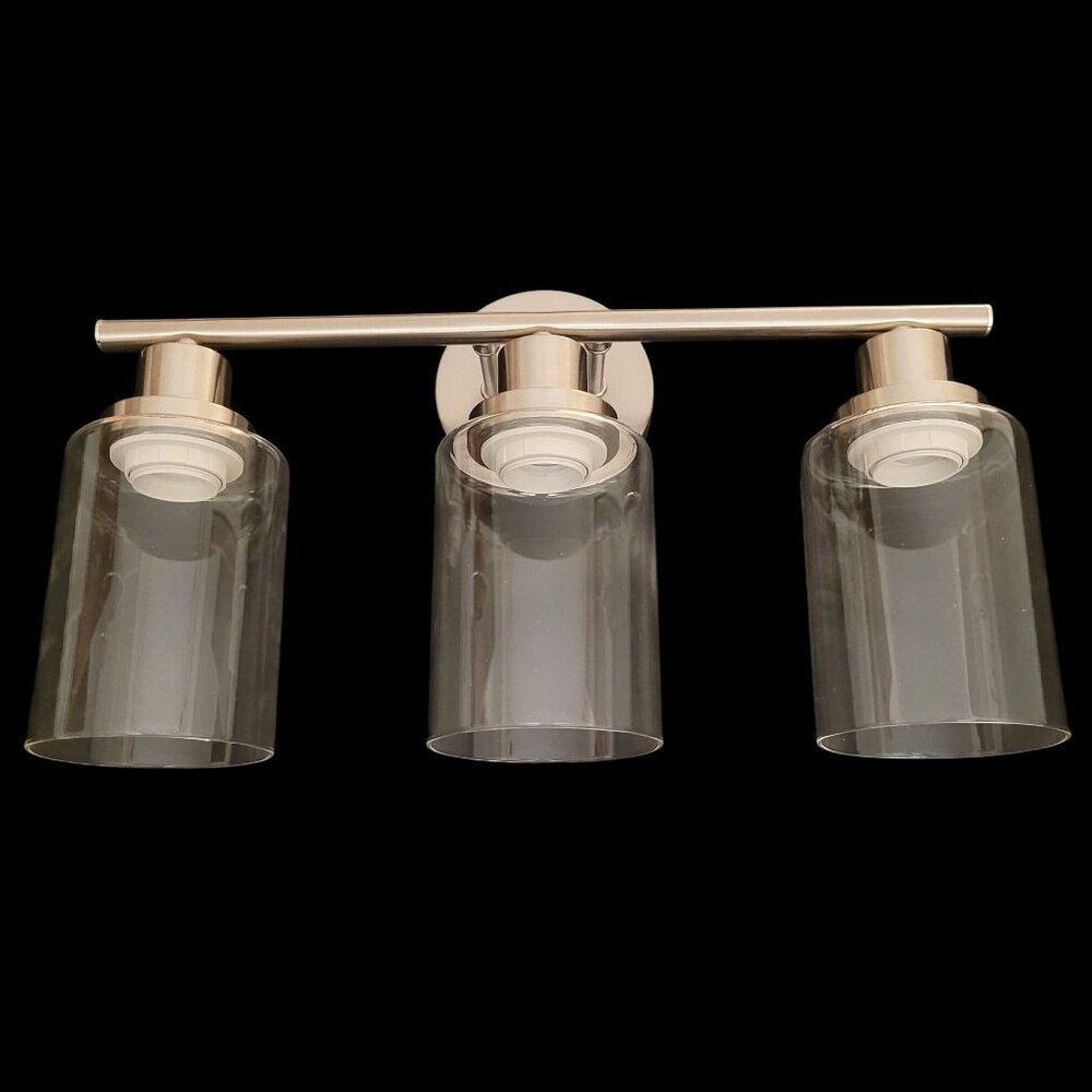 Unicozin 3-Light Brushed Nickel Wall Sconce Clear Glass E26 Model RJ-WR03 - Picture 4 of 10